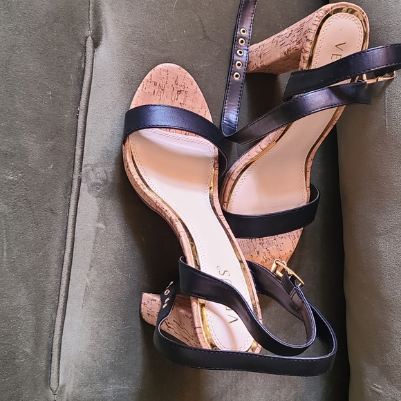 Venus cork black strappy heels new - Picture 2 of 6